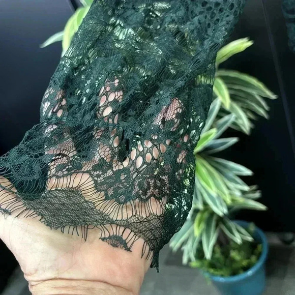 Pointelle Lace Overlay, scoop neck, lined, ruffle cuffs,top - Picture 3 of 12